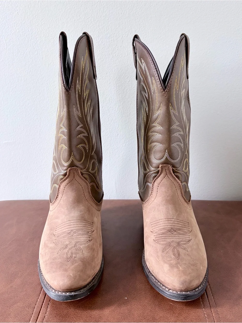 Laredo Two-Tone Brown Suede & Leather Cowboy Boots